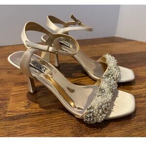 Badgley Mischka Women’s Kate Embellished Strappy Heels – Ivory – Size 7.5